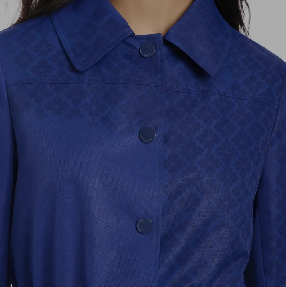 Kate Spade Royal Blue Hooded Drawstring Trench Coat Magic Print Rain Jacket XL